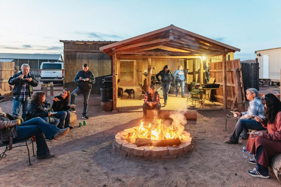 From Las Vegas: Desert Sunset Horseback Ride with BBQ Dinner - A campfire dinner with steak, sides, and pie