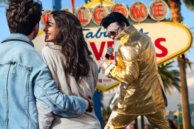 Gold Elvis Wedding or Vow Renewal at Las Vegas Sign - Weather and timing matter more than you might expect