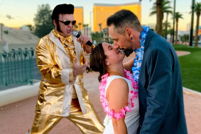 Gold Elvis Wedding or Vow Renewal at Las Vegas Sign - South side photos beneath the famous sign