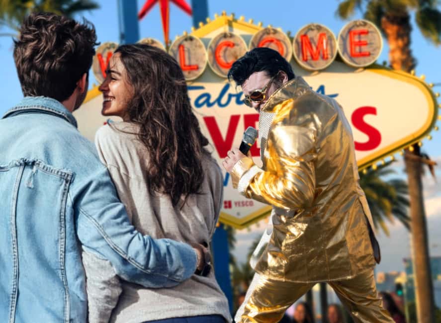 Las Vegas: Gold Elvis Vow Renewal or Wedding at Welcome Sign - Elvis sings your first dance