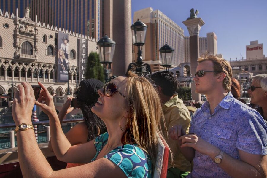 Las Vegas: Hop-on Hop-off Sightseeing Tour by Open-Top Bus - The Las Vegas sign and southern Strip views