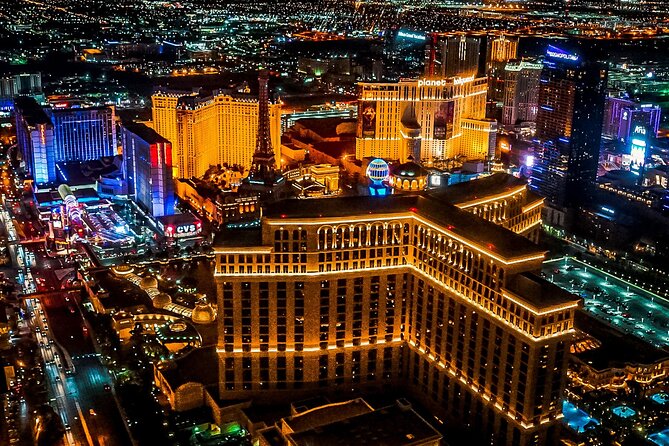 Las Vegas Night Flight with Dinner at Matteo Ristorante - Bellagio, Paris Las Vegas, Fremont Street, and The Strat