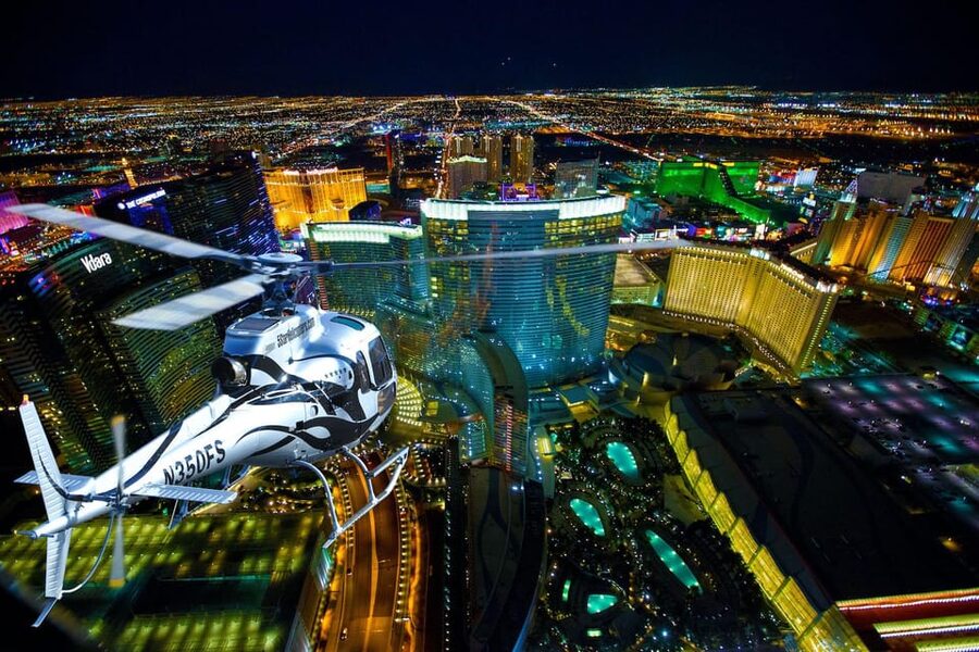 Las Vegas: Nighttime Helicopter Flight over the Strip - The Strip from the helicopter