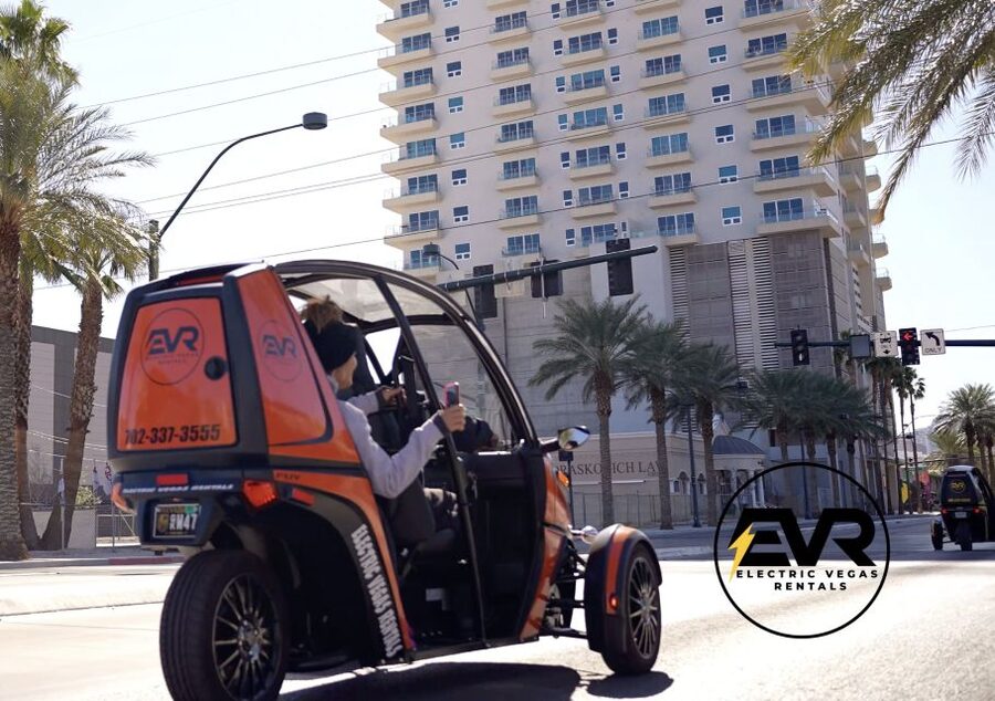 Las Vegas: Self-Drive Strip Tour in an Electric EVR car - Resorts World, Circus Circus, and the big hotel view