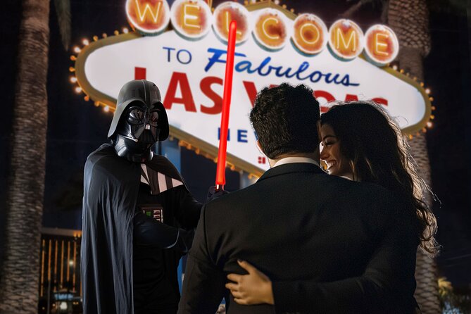 Movie Themed Wedding or Vow Renewal at Las Vegas Sign - Meeting the officiant and getting ready