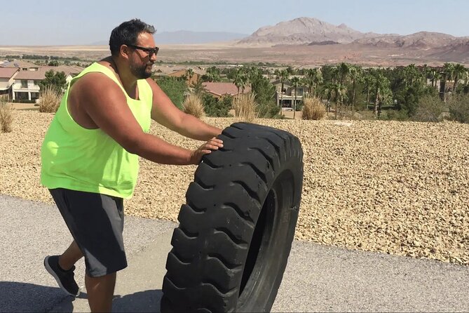 Outdoor Obstacle Course with Scenic Vegas Skyline in Henderson - The first stage: TRX and medicine ball warm-up